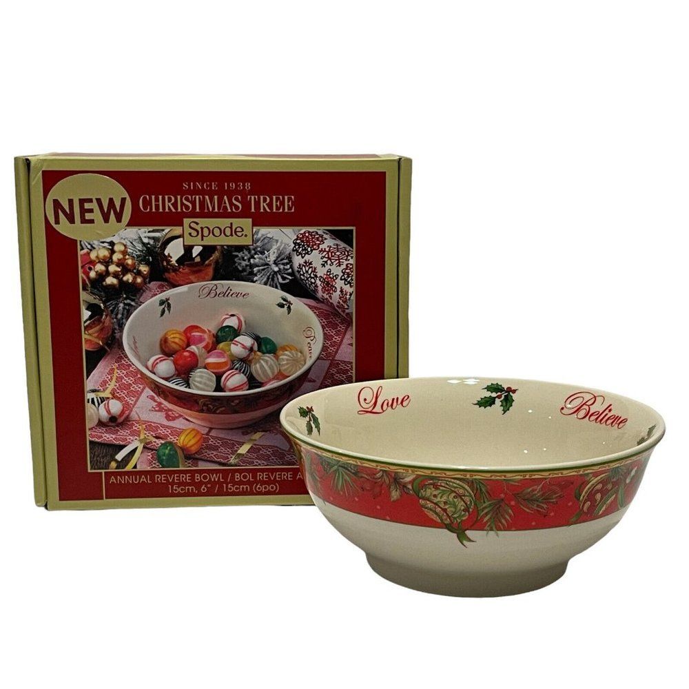 NEW SPODE CHRISTMAS TREE BOWL MISTLETOE CANDY Nut DISH Peace Joy Love Believe￼